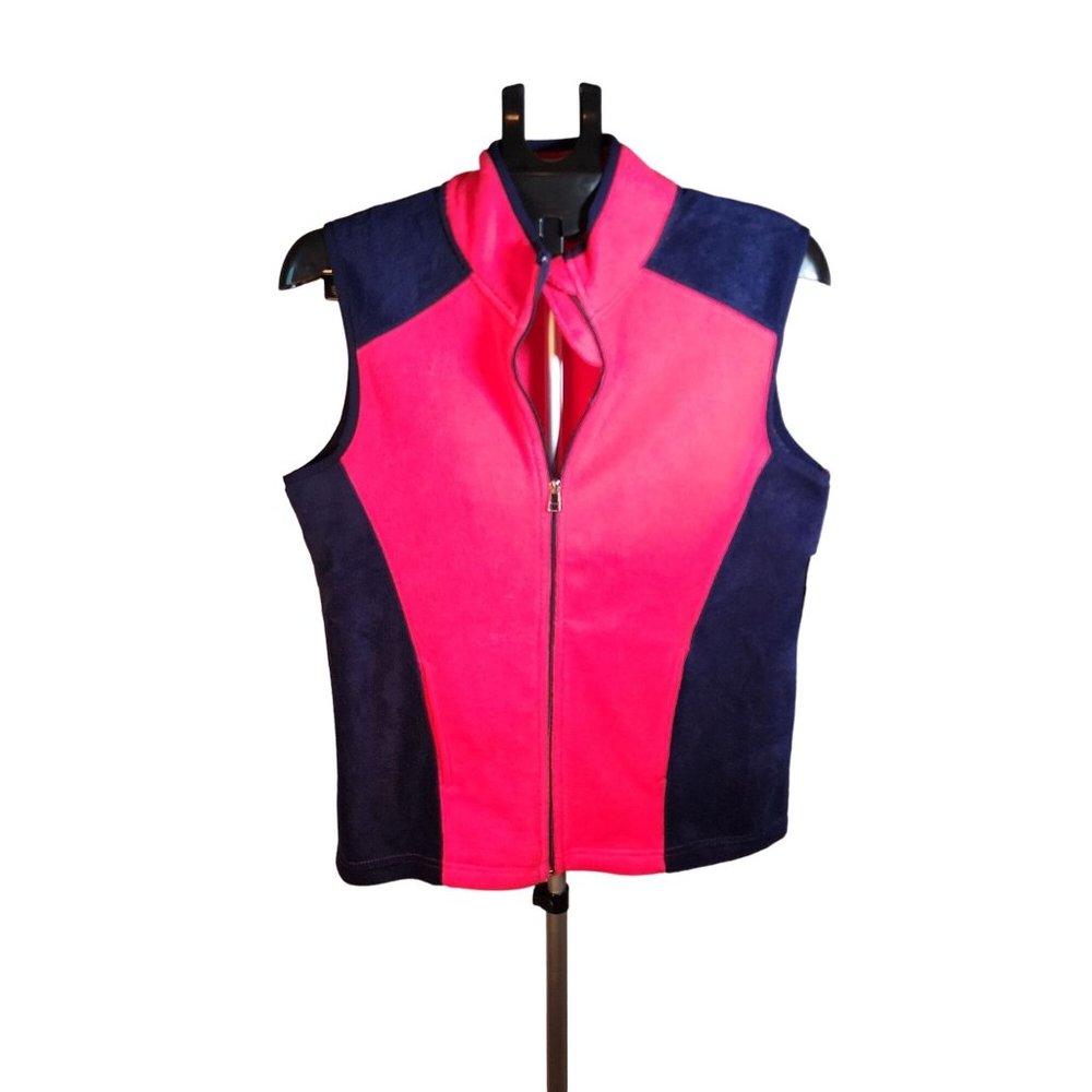 Kim Rogers Red & Blue Fleece Zip Up Vest Size Large NWT